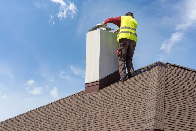 Chimney technician working on rooftop masonry
